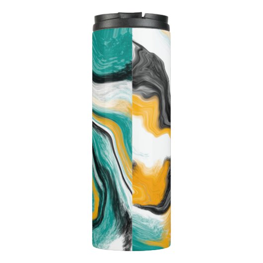 Persoonlijke Turquoise, Gold, Marble Fluid Art Thermosbeker (Achterkant)