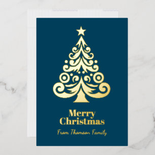 Persoonlijke Turquoise Goud Folie Kerstkaart Feestdagenkaart