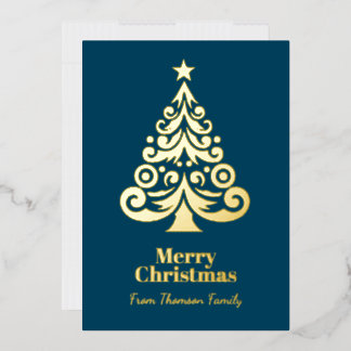Persoonlijke Turquoise Goud Folie Kerstkaart Feestdagenkaart