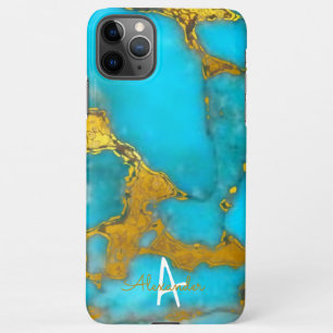 Persoonlijke Turquoise GOUD Marmer Naam BUDGET iPhone 11Pro Max Hoesje