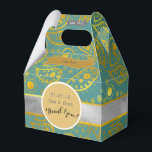 Persoonlijke Turquoise Gouden Paisley Gevel Bedankdoosjes<br><div class="desc">Kleine en sierlijke gevelvormige favorietendozen met tekstvelden voor sjablonen zodat u uw gekozen informatie kunt toevoegen,  of het nu voor een zakelijke of persoonlijke familiebijeenkomst is. Deze favorietendozen zijn geschikt voor kleine snoepjes,  een sieraden (indien gebruikt als cadeauverpakking) of een ander klein favoriet voorwerp.</div>