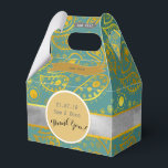 Persoonlijke Turquoise Gouden Paisley Gevel Bedankdoosjes<br><div class="desc">Kleine en sierlijke gevelvormige favorietendozen met tekstvelden voor sjablonen zodat u uw gekozen informatie kunt toevoegen,  of het nu voor een zakelijke of persoonlijke familiebijeenkomst is. Deze favorietendozen passen kleine pepermuntjes,  een sieraden (als het als geschenkdoos wordt gebruikt) of een ander klein favoriet voorwerp.</div>