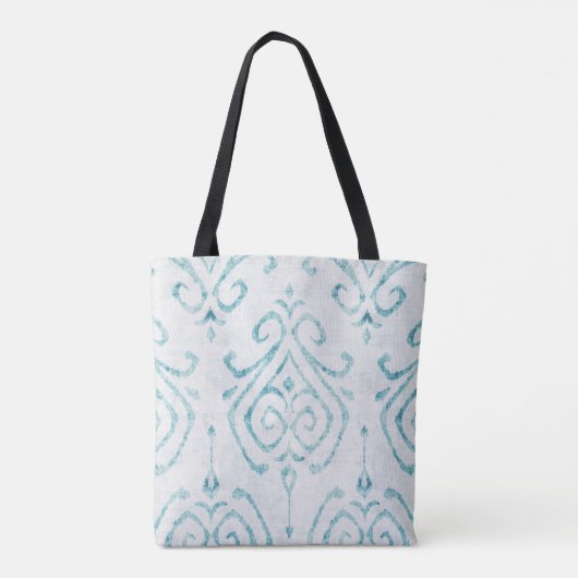 Persoonlijke Turquoise Ikat Pattern Bridesmaid Tote Bag (Achterkant)