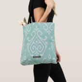 Persoonlijke Turquoise Ikat Pattern Bridesmaid Tote Bag (Dichtbij)