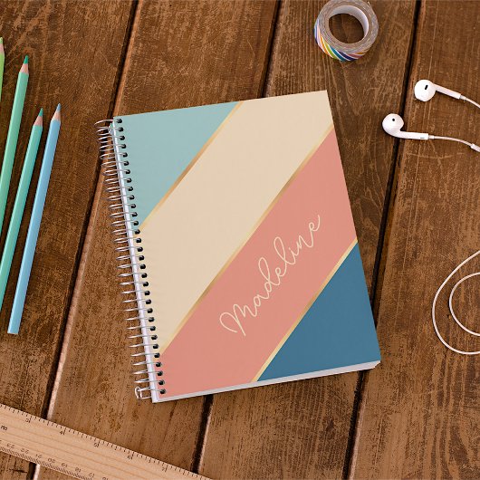 Persoonlijke turquoise koraal oceaangroene streep planner
