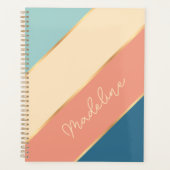 Persoonlijke turquoise koraal oceaangroene streep planner (Voorkant)