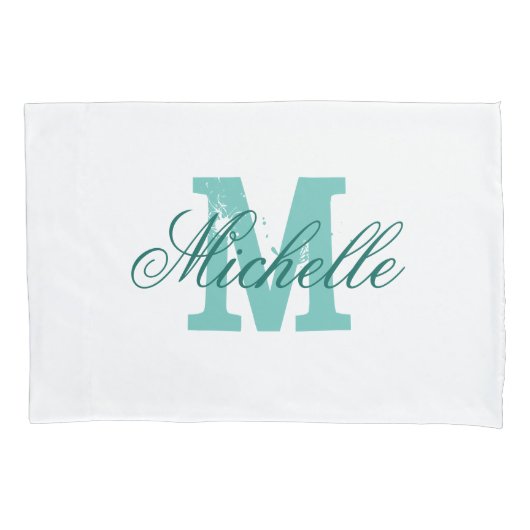 Persoonlijke turquoise naam monogram kussensloop (Voorkant)