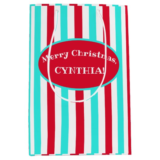 Persoonlijke Turquoise Red en White Gift Bag Medium Cadeauzakje (Voorkant)