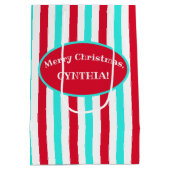 Persoonlijke Turquoise Red en White Gift Bag Medium Cadeauzakje (Achterkant)