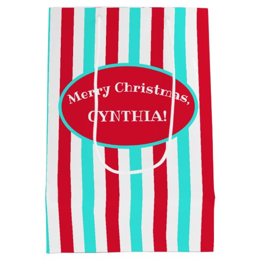 Persoonlijke Turquoise Red en White Gift Bag Medium Cadeauzakje (Achterkant)