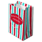 Persoonlijke Turquoise Red en White Gift Bag Medium Cadeauzakje (Achterkant Gekanteld)