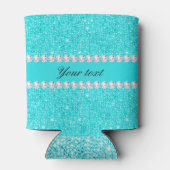 Persoonlijke Turquoise Sequins en Diamonds Blikjeskoeler (Achterkant)
