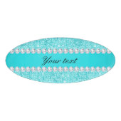 Persoonlijke Turquoise Sequins en Diamonds Naambadge (Voorkant)