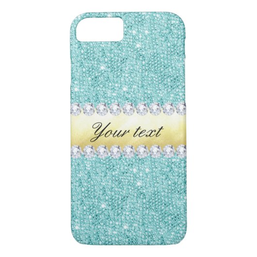 Persoonlijke Turquoise Sequins Gold Diamonds Case-Mate iPhone Case (Achterkant)