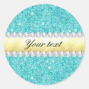 Persoonlijke Turquoise Sequins Gold Diamonds Ronde Sticker