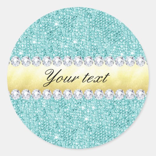 Persoonlijke Turquoise Sequins Gold Diamonds Ronde Sticker (Voorkant)