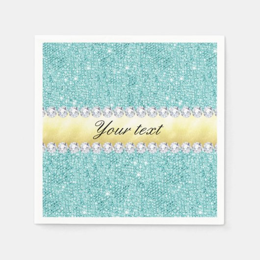 Persoonlijke Turquoise Sequins Gold Diamonds Servetten (Voorkant)