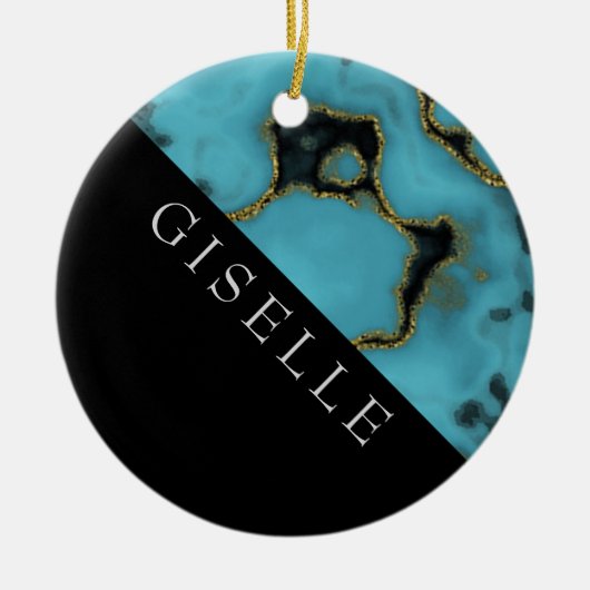 Persoonlijke Turquoise Stone Gold en Black Keramisch Ornament (Voorkant)