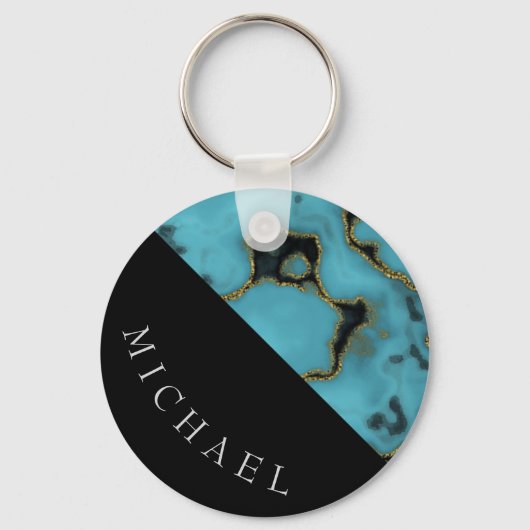Persoonlijke Turquoise Stone Gold en Black Sleutelhanger (Voorkant)