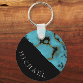 Persoonlijke Turquoise Stone Gold en Black Sleutelhanger (Voorkant)