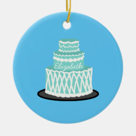 Persoonlijke turquoise taart keramisch ornament