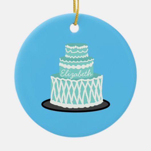 Persoonlijke turquoise taart keramisch ornament (Voorkant)