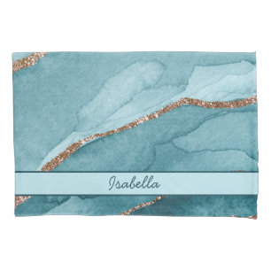 Persoonlijke Turquoise Teal Goud Marmer Agaat Kussensloop