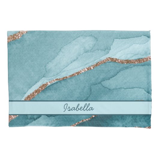 Persoonlijke Turquoise Teal Goud Marmer Agaat Kussensloop (Voorkant)