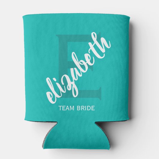 Persoonlijke Turquoise Team Bride Blikjeskoeler (Achterkant)