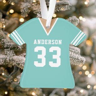 Persoonlijke turquoise voetbaltrui Kerstmis Ornament