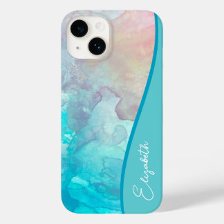 Persoonlijke Turquoise-Waterverf Case-Mate iPhone 14 Hoesje