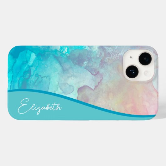 Persoonlijke Turquoise-Waterverf Case-Mate iPhone Case (Achterkant (horizontaal))