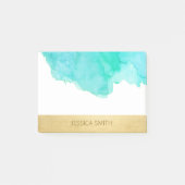 Persoonlijke Turquoise Waterverf Faux Gold Foil Post-it® Notes (Voorkant)