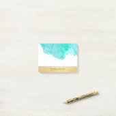 Persoonlijke Turquoise Waterverf Faux Gold Foil Post-it® Notes (Op bureau)