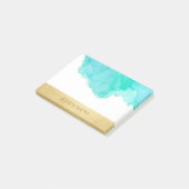 Persoonlijke Turquoise Waterverf Faux Gold Foil Post-it® Notes (Schuin)