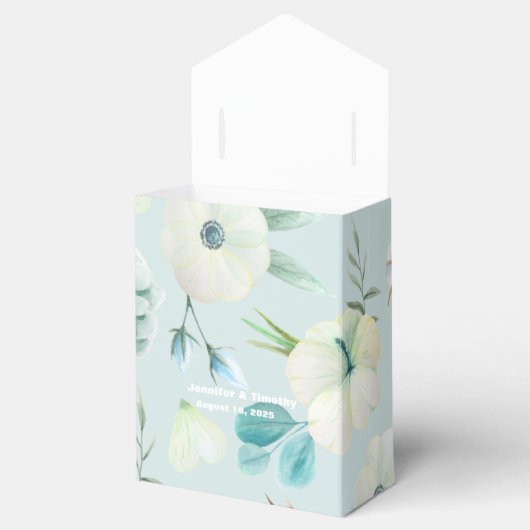 Persoonlijke Turquoise White Floral Wedding Bedankdoosjes (Geopend)