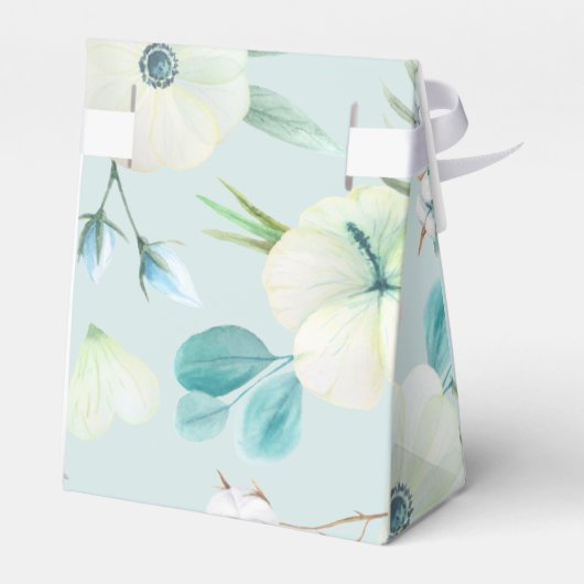 Persoonlijke Turquoise White Floral Wedding Bedankdoosjes (Achterkant)