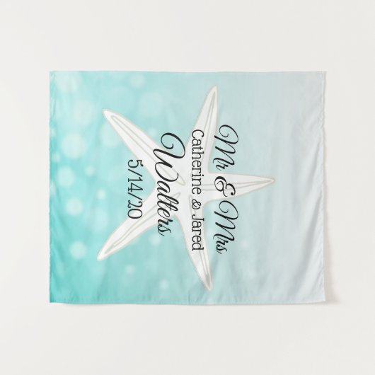 Persoonlijke Turquoise Zeester Trouwbanner Tapijt Wandkleed (Voorkant (horizontaal))