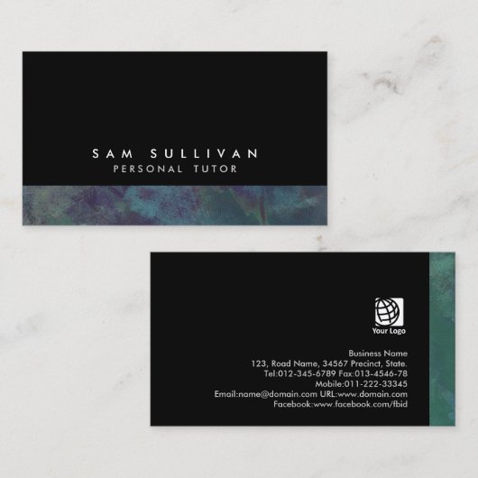Persoonlijke Tutor Blauwgroen Grunge Onderwijs Tra Visitekaartje (Voorkant / Achterkant)