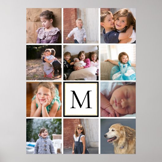 Persoonlijke twaalf foto's collage en monogram poster (Voorkant)