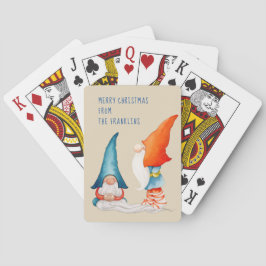 Persoonlijke, twee kleurrijke kerstelfen pokerkaarten