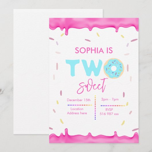 Persoonlijke twee zoete verjaardagsuitnodiging kaart (Voorkant / Achterkant)