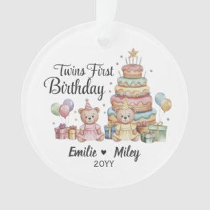 Persoonlijke tweeling eerste verjaardag ornament