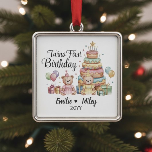 Persoonlijke tweeling eerste verjaardag ornament