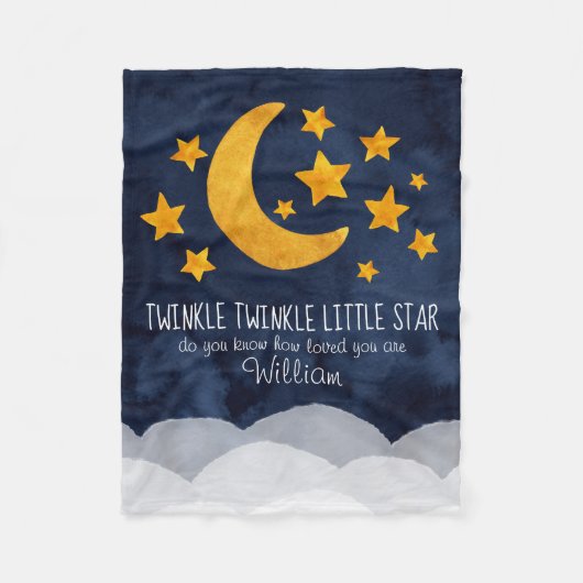 Persoonlijke Twinkle Little Star Moon & Stars Fleece Deken (Voorkant)