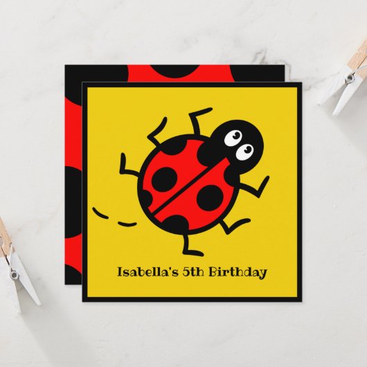 Persoonlijke uitnodiging met lieveheersbeestje mot (Voorkant / Achterkant in situ)