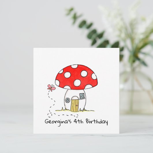 Persoonlijke Uitnodiging met Paddenstoel & Vlinder (Staand voorkant)