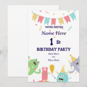 Persoonlijke uitnodiging voor 1e verjaardag – Jong (Voorkant / Achterkant)