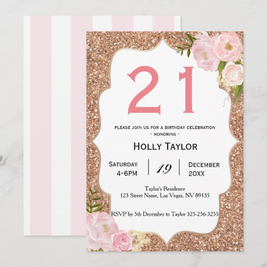Persoonlijke uitnodiging voor 21e verjaardag (Voorkant / Achterkant)