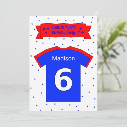 Persoonlijke uitnodiging voor 6e verjaardagsfeestj (Staand voorkant)